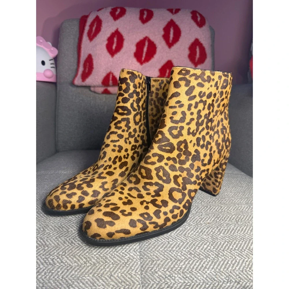 Steve Madden Jozie-L Leopard Calf Hair Ankle Boots Brown Tan JOZ102S1 Womens 10M